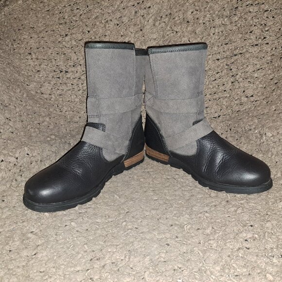 SOREL-Major Moto Boot-#NL2308-089-Black Leather/Gray Suede-Sz 8-NWOB - Picture 4 of 7